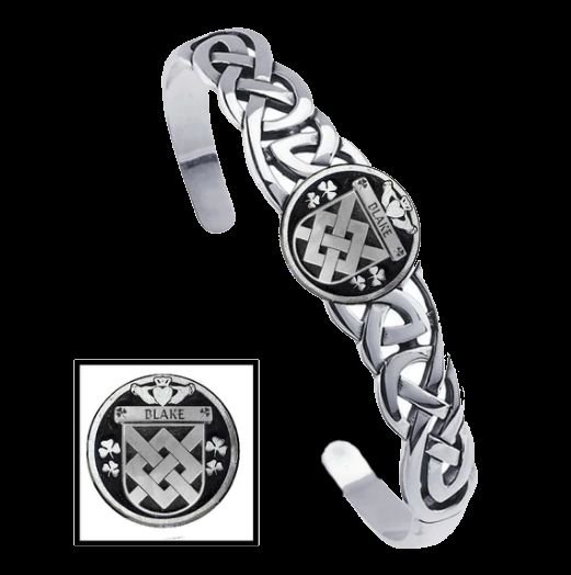Image 0 of Blake Irish Coat Of Arms Sterling Silver Family Crest Interlace Cuff Bracelet