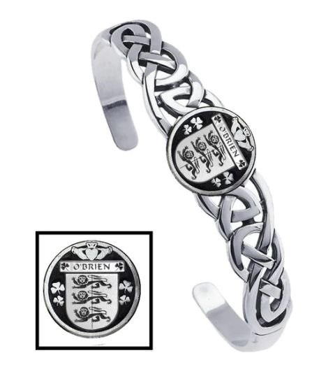 Image 1 of OBrien Irish Coat Of Arms Sterling Silver Family Crest Interlace Cuff Bracelet