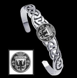 Browne Irish Coat Of Arms Sterling Silver Family Crest Interlace Cuff Bracelet