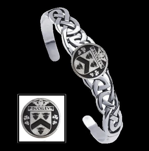 Image 0 of Buckley Irish Coat Of Arms Sterling Silver Family Crest Interlace Cuff Bracelet