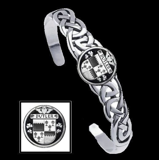 Image 0 of Butler Irish Coat Of Arms Sterling Silver Family Crest Interlace Cuff Bracelet