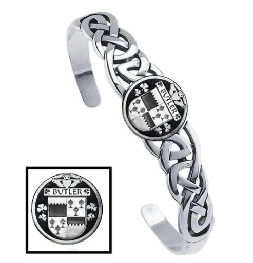 Image 1 of Butler Irish Coat Of Arms Sterling Silver Family Crest Interlace Cuff Bracelet