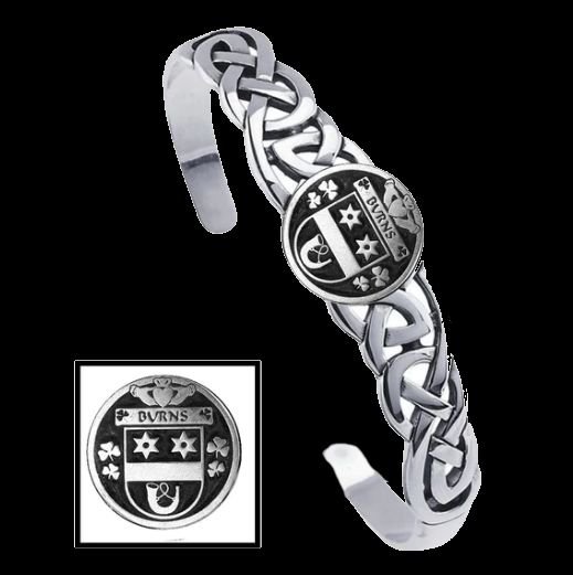 Image 0 of Burns Irish Coat Of Arms Sterling Silver Family Crest Interlace Cuff Bracelet