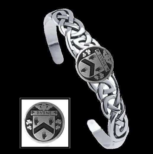 Image 0 of Byrne Irish Coat Of Arms Sterling Silver Family Crest Interlace Cuff Bracelet
