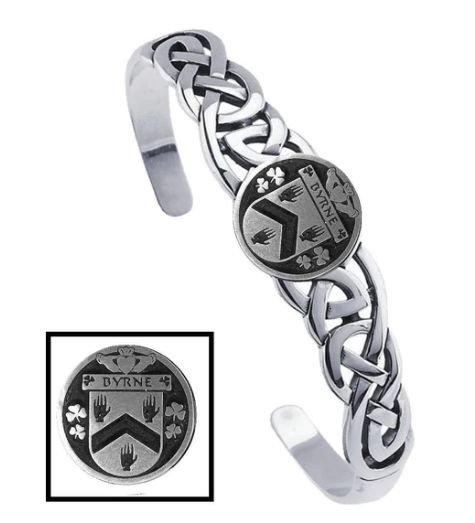Image 1 of Byrne Irish Coat Of Arms Sterling Silver Family Crest Interlace Cuff Bracelet
