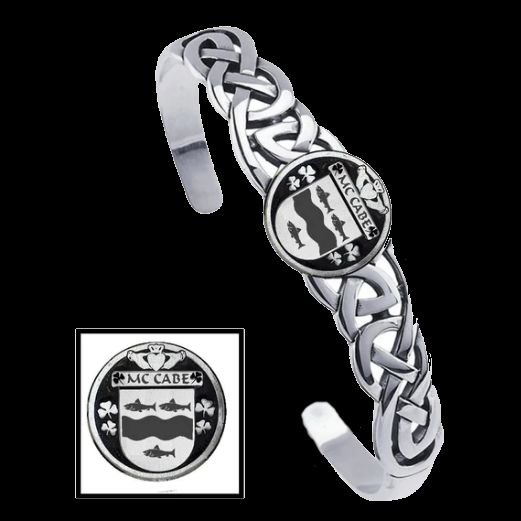 Image 0 of McCabe Irish Coat Of Arms Sterling Silver Family Crest Interlace Cuff Bracelet