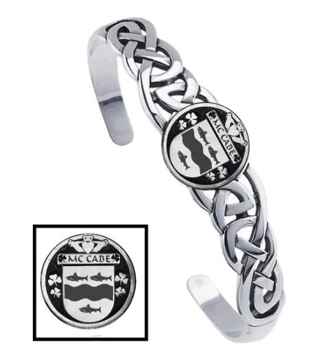Image 1 of McCabe Irish Coat Of Arms Sterling Silver Family Crest Interlace Cuff Bracelet