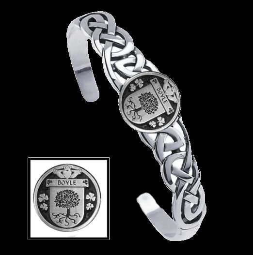 Image 0 of Boyle Irish Coat Of Arms Sterling Silver Family Crest Interlace Cuff Bracelet