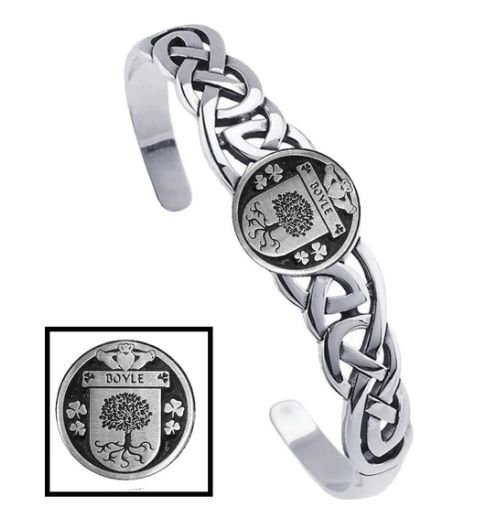 Image 1 of Boyle Irish Coat Of Arms Sterling Silver Family Crest Interlace Cuff Bracelet
