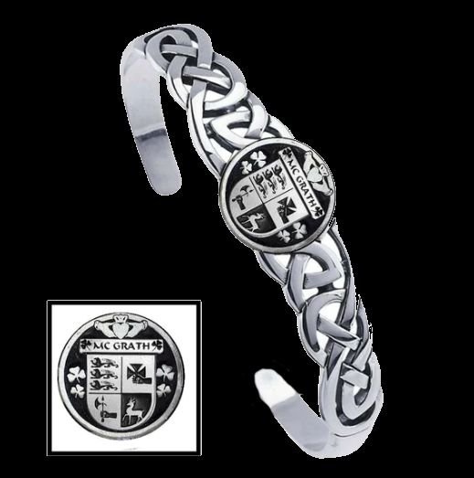 Image 0 of McGrath Irish Coat Of Arms Sterling Silver Family Crest Interlace Cuff Bracelet