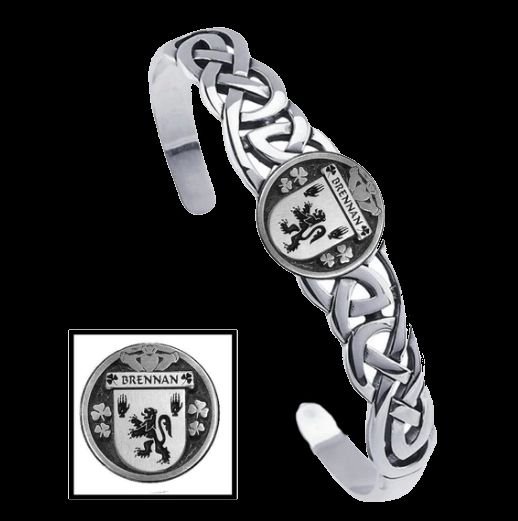 Image 0 of Brennan Irish Coat Of Arms Sterling Silver Family Crest Interlace Cuff Bracelet