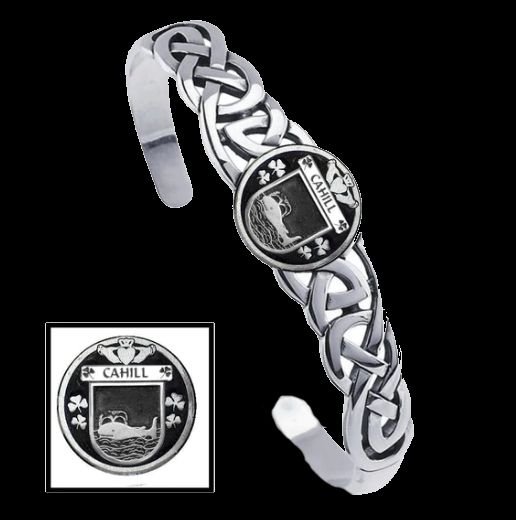 Image 0 of Cahill Irish Coat Of Arms Sterling Silver Family Crest Interlace Cuff Bracelet