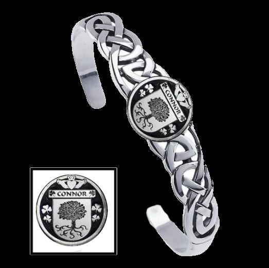 Image 0 of OConnor Irish Coat Of Arms Sterling Silver Family Crest Interlace Cuff Bracelet