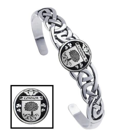 Image 1 of OConnor Irish Coat Of Arms Sterling Silver Family Crest Interlace Cuff Bracelet