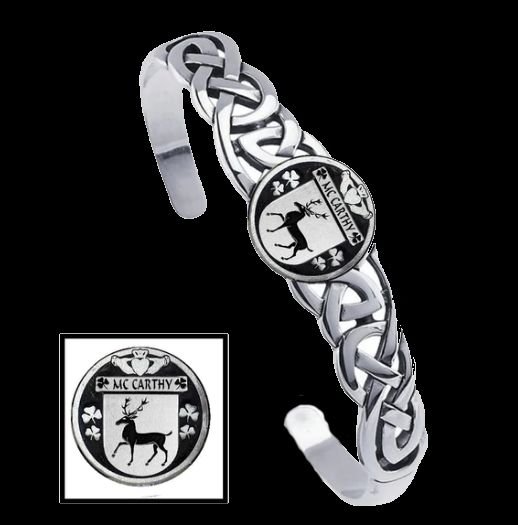 Image 0 of McCarthy Irish Coat Of Arms Sterling Silver Family Crest Interlace Cuff Bracelet