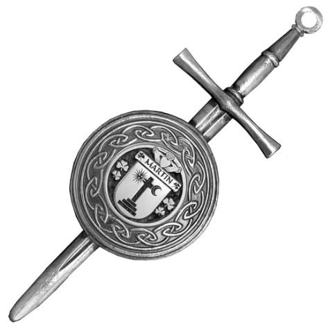 Image 1 of Martin Irish Coat Of Arms Sterling Silver Dirk Shield Large Crest Kilt Pin