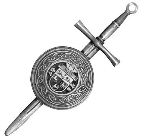 Image 1 of Allen Irish Coat Of Arms Sterling Silver Dirk Shield Large Crest Kilt Pin