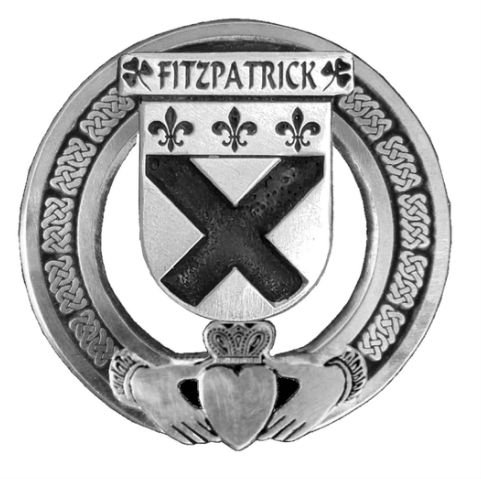 Image 1 of Fitzpatick Irish Coat Of Arms Claddagh Stylish Pewter Family Crest Badge  