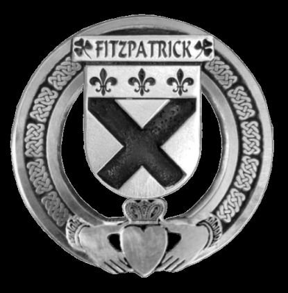 Image 0 of Fitzpatick Irish Coat Of Arms Claddagh Sterling Silver Family Crest Badge   
