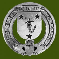 McAuliffe Irish Coat Of Arms Claddagh Stylish Pewter Family Crest Badge  
