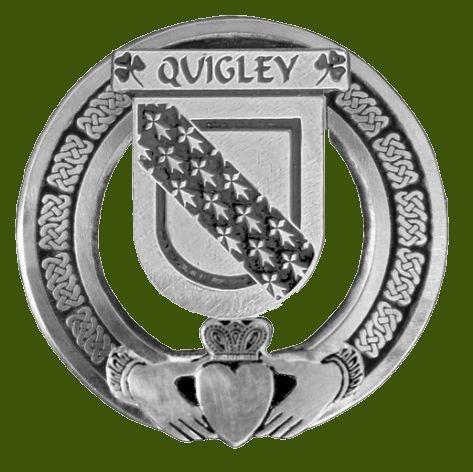 Image 0 of Quigley Irish Coat Of Arms Claddagh Stylish Pewter Family Crest Badge  