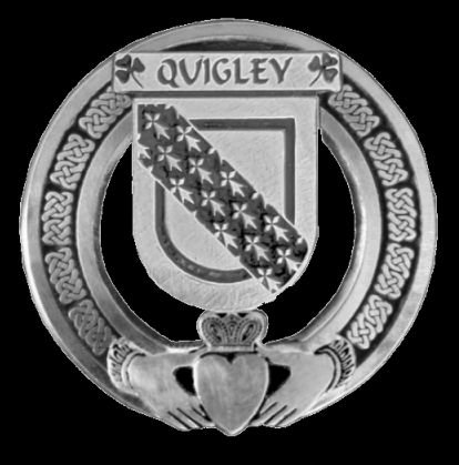 Image 0 of Quigley Irish Coat Of Arms Claddagh Sterling Silver Family Crest Badge   