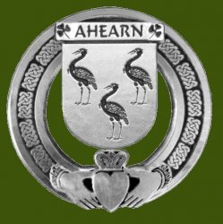 Ahearn Irish Coat Of Arms Claddagh Stylish Pewter Family Crest Badge  
