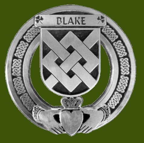 Image 0 of Blake Irish Coat Of Arms Claddagh Stylish Pewter Family Crest Badge  
