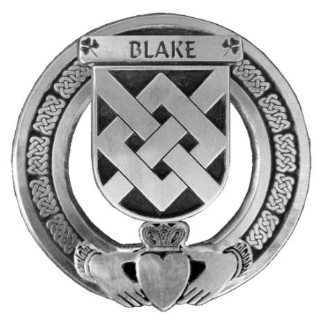 Image 1 of Blake Irish Coat Of Arms Claddagh Stylish Pewter Family Crest Badge  