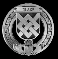 Blake Irish Coat Of Arms Claddagh Sterling Silver Family Crest Badge   