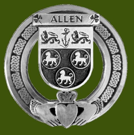 Image 0 of Allen Irish Coat Of Arms Claddagh Stylish Pewter Family Crest Badge  