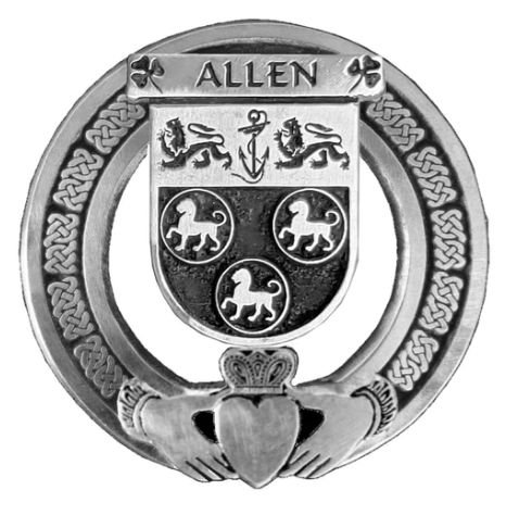 Image 1 of Allen Irish Coat Of Arms Claddagh Stylish Pewter Family Crest Badge  
