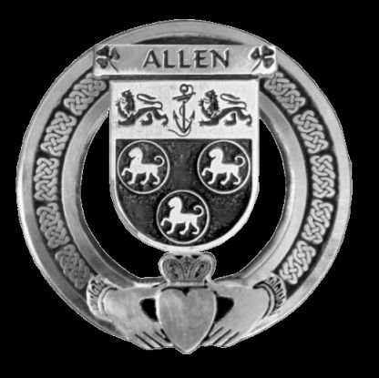 Image 0 of Allen Irish Coat Of Arms Claddagh Sterling Silver Family Crest Badge   