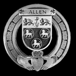 Allen Irish Coat Of Arms Claddagh Sterling Silver Family Crest Badge   