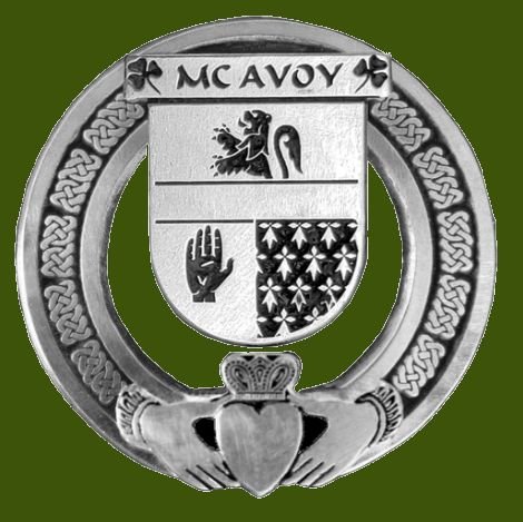 Image 0 of McAvoy Irish Coat Of Arms Claddagh Stylish Pewter Family Crest Badge  