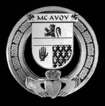 Image 0 of McAvoy Irish Coat Of Arms Claddagh Sterling Silver Family Crest Badge   