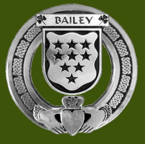 Image 0 of Bailey Irish Coat Of Arms Claddagh Stylish Pewter Family Crest Badge  
