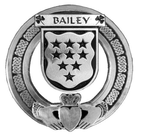 Image 1 of Bailey Irish Coat Of Arms Claddagh Stylish Pewter Family Crest Badge  