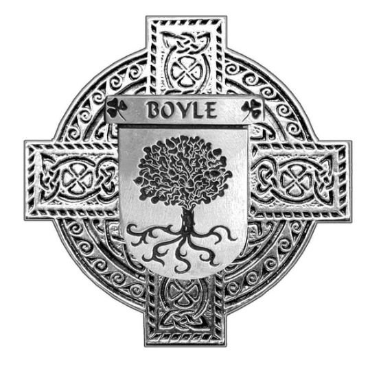 Image 1 of Boyle Irish Coat Of Arms Celtic Cross Stylish Pewter Family Crest Badge 
