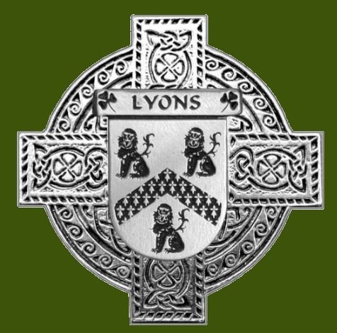 Image 0 of Lyons Irish Coat Of Arms Celtic Cross Stylish Pewter Family Crest Badge 