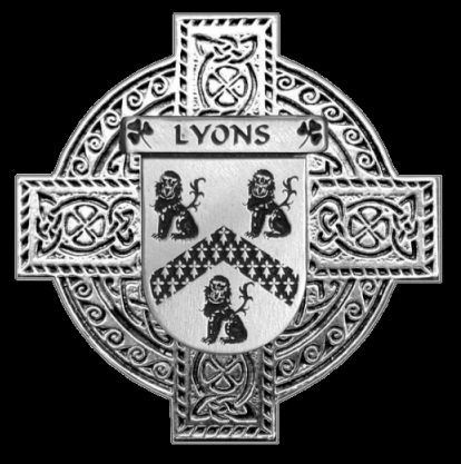 Image 0 of Lyons Irish Coat Of Arms Celtic Cross Sterling Silver Family Crest Badge 
