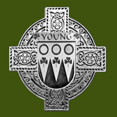 Image 0 of Young Irish Coat Of Arms Celtic Cross Stylish Pewter Family Crest Badge 
