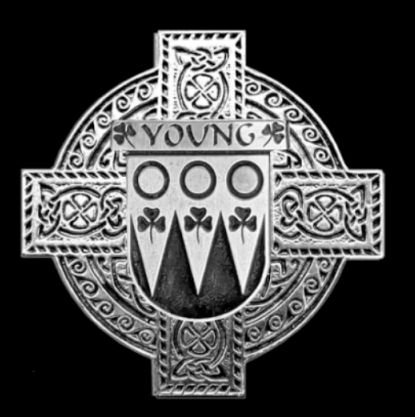 Image 0 of Young Irish Coat Of Arms Celtic Cross Sterling Silver Family Crest Badge 