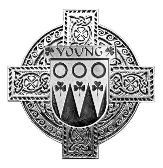 Image 1 of Young Irish Coat Of Arms Celtic Cross Sterling Silver Family Crest Badge 
