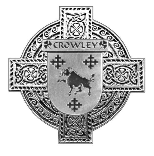 Image 1 of Crowley Irish Coat Of Arms Celtic Cross Stylish Pewter Family Crest Badge 