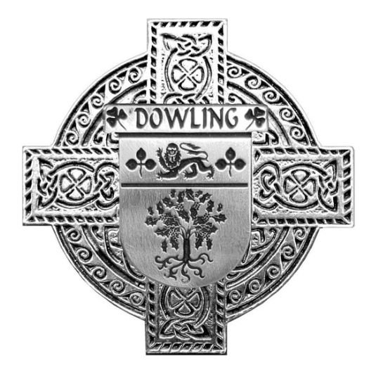 Image 1 of Dowling Irish Coat Of Arms Celtic Cross Stylish Pewter Family Crest Badge 