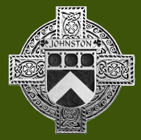 Image 0 of Johnston Irish Coat Of Arms Celtic Cross Stylish Pewter Family Crest Badge 