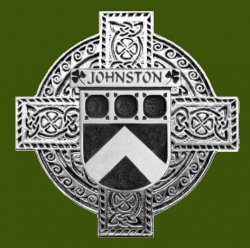 Johnston Irish Coat Of Arms Celtic Cross Stylish Pewter Family Crest Badge 
