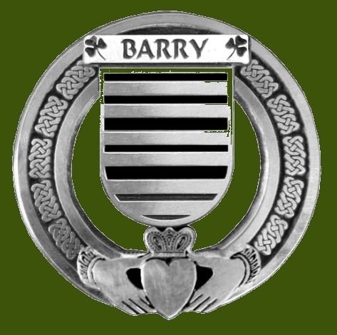 Image 0 of Barry Irish Coat Of Arms Claddagh Stylish Pewter Family Crest Badge  