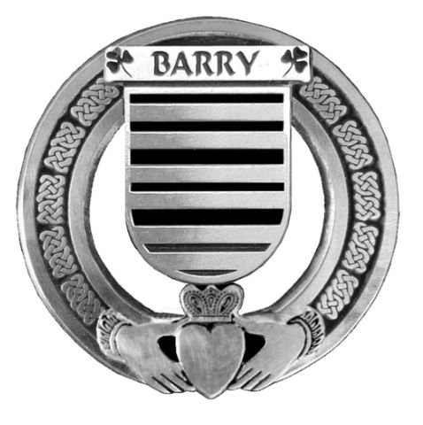 Image 1 of Barry Irish Coat Of Arms Claddagh Stylish Pewter Family Crest Badge  